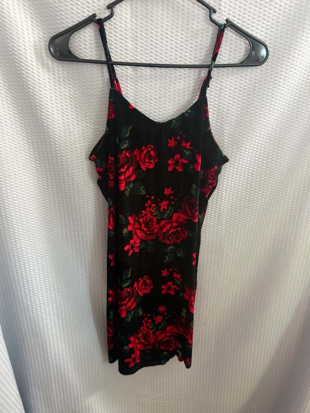 Art Class Girls XL (14) Red Floral Rose Velvet Cami Mini Dress